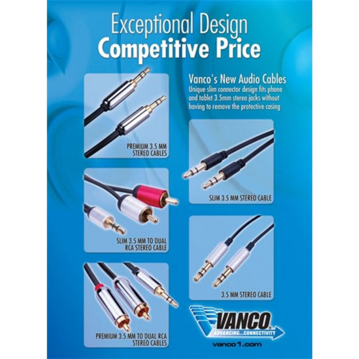 Vanco PRCA35MM06 Premium 3.5 mm to Dual RCA Stereo Cables (6 ft)