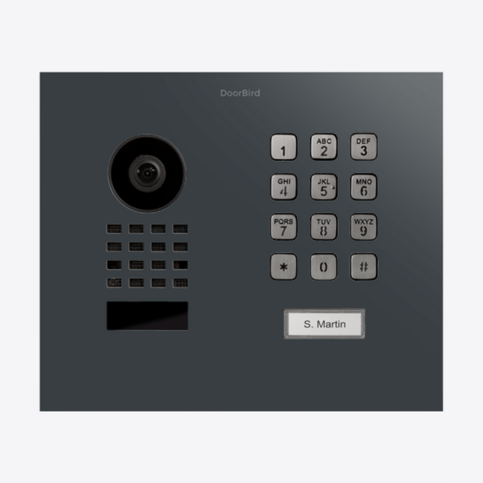 DoorBird D1101KH Modern Flush‑Mount IP Video Intercom 1080p Ultra‑Wide Camera Night Vision 4D Motion Sensor Keypad PoE LAN 1 Call Button - Gray