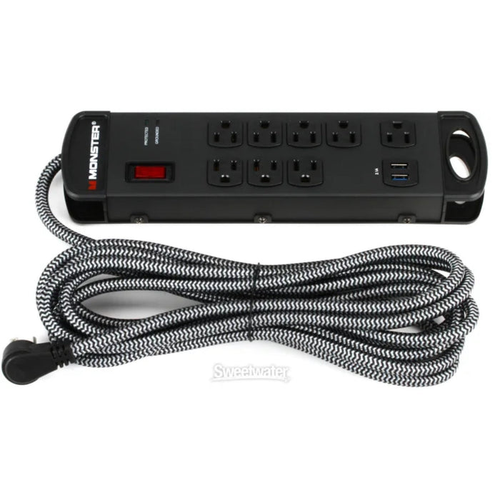 Monster 8001 Pro MI 8-outlet Surge Protected Power Strip with EMI/RFI Attenuation, 2 USB Outlets 15FT Cord