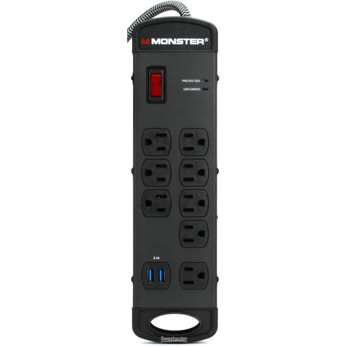 Monster 8001 Pro MI 8-outlet Surge Protected Power Strip with EMI/RFI Attenuation, 2 USB Outlets 15FT Cord