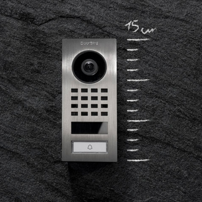 DoorBird D1101V Surface‑Mount IP Video Intercom 1080p Ultra‑Wide Camera Night Vision 4D Motion Sensor WiFi/LAN PoE 1‑Button - Stainless Steel