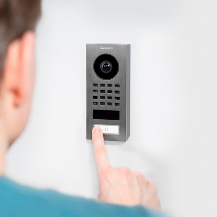 DoorBird D1101V Surface‑Mount IP Video Intercom 1080p Ultra‑Wide Camera Night Vision 4D Motion Sensor WiFi/LAN PoE 1‑Button - Stainless Steel