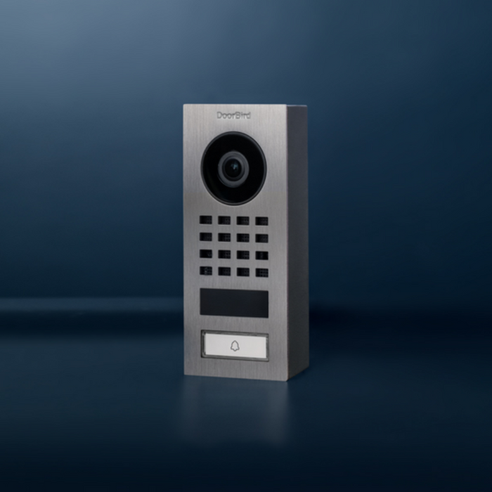 DoorBird D1101V Surface‑Mount IP Video Intercom 1080p Ultra‑Wide Camera Night Vision 4D Motion Sensor WiFi/LAN PoE 1‑Button - Stainless Steel