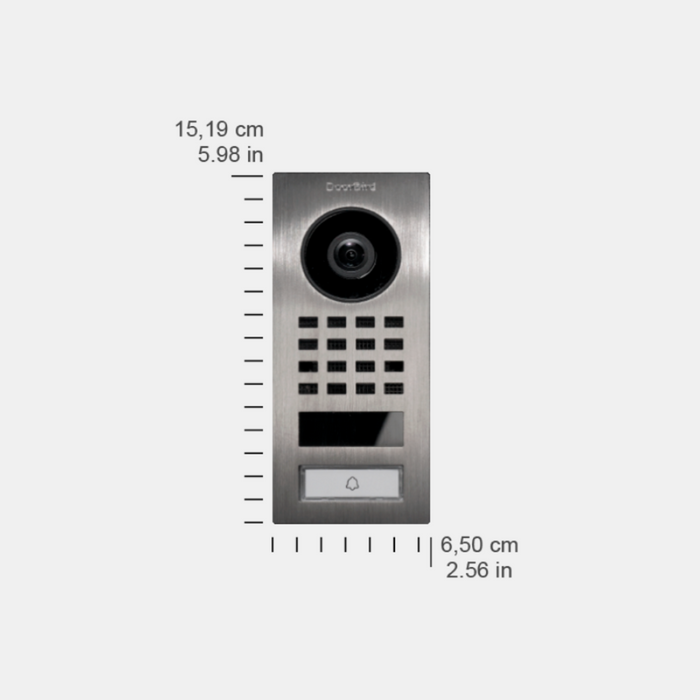 DoorBird D1101V Surface‑Mount IP Video Intercom 1080p Ultra‑Wide Camera Night Vision 4D Motion Sensor WiFi/LAN PoE 1‑Button - Stainless Steel
