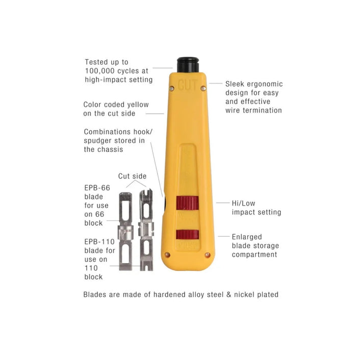 Jonard Tools EPD-91461 Manual Punchdown Tool with 2 Steel Blades 66 and 110 for Punchdown Blocks