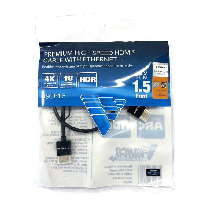 Vanco USCP1.5 1.5' Ultra Slim Certified Premium Ultra HD 18GB 4K ARC HMDI Cable