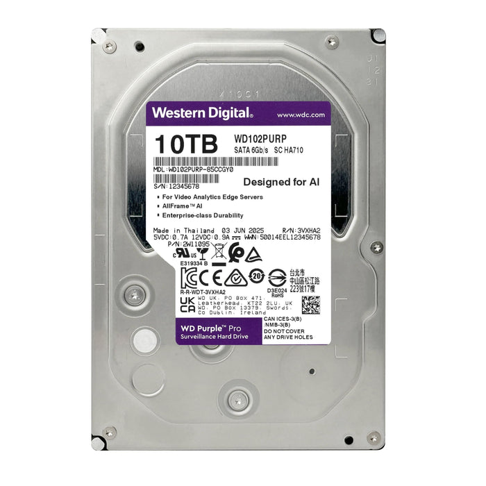 WD WD102PURP 10TB Purple Surveillance Internal Hard Drive 3.5" HDD SATA 6 Gb/s