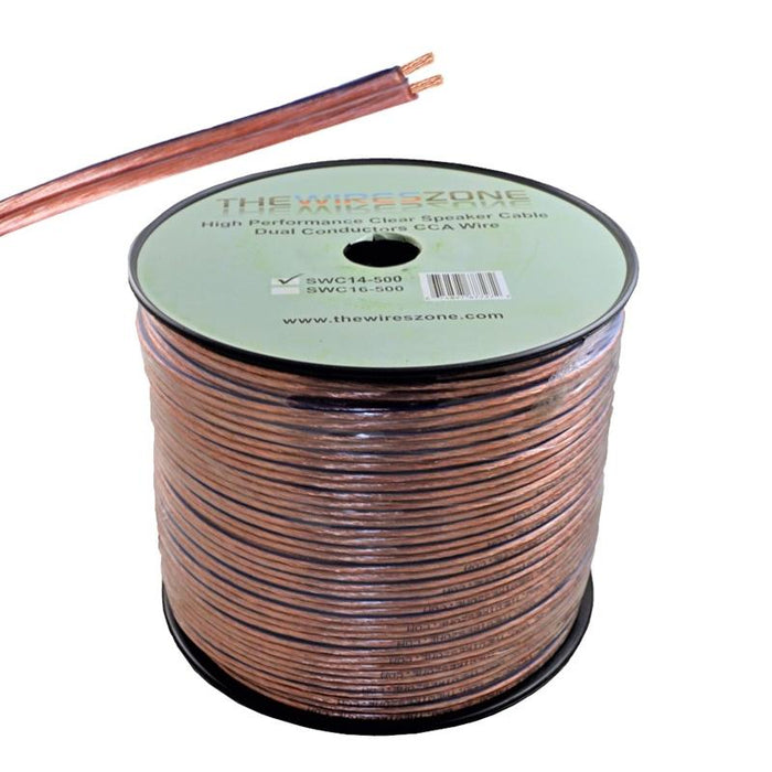Clear 500ft 14 Gauge Speaker Cable Dual Conductors CCA wire for Car / Home Audio
