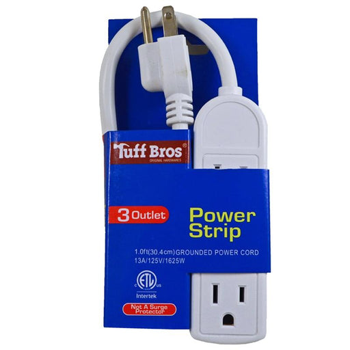 1' White Durable Heavy Duty 3 Outlet 13A/125V/1625W 16AWG Power Strip