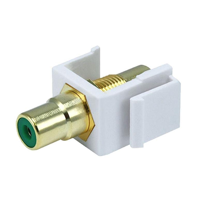 White Female RCA Keystone Jack Modular with Green, Red or Yellow Center