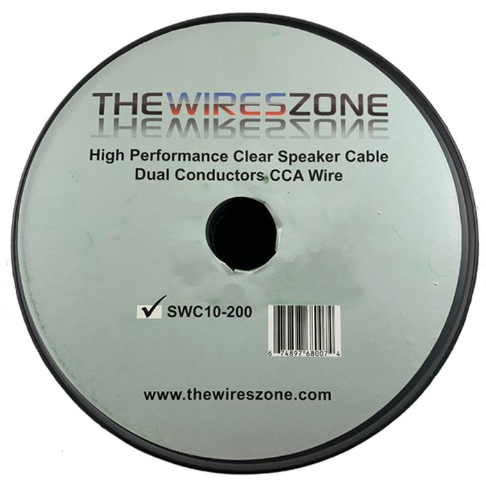 Car Home Audio Speaker Wire Transparent Clear Cable 10AWG 200ft 10/2 Gauge
