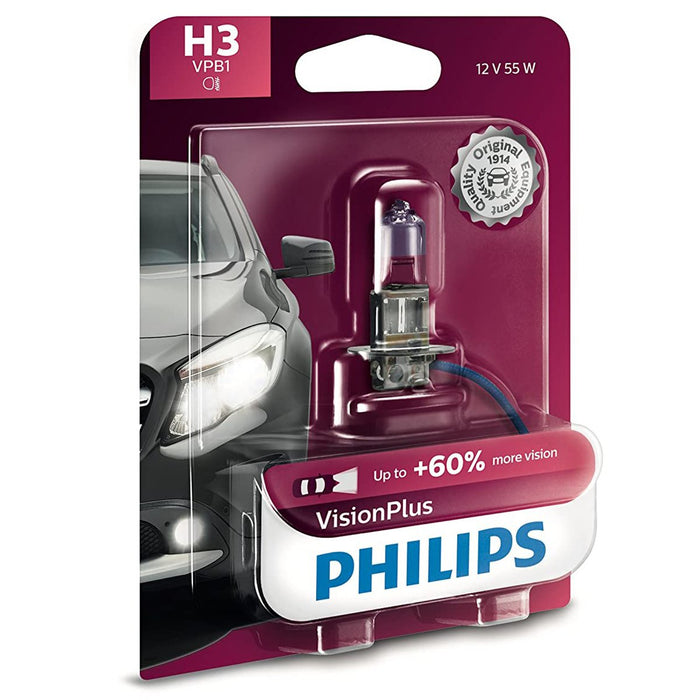 Philips 12336VPB1 H3 Vision Plus Halogen 55 Watts Car Light Bulb- Pack of 1