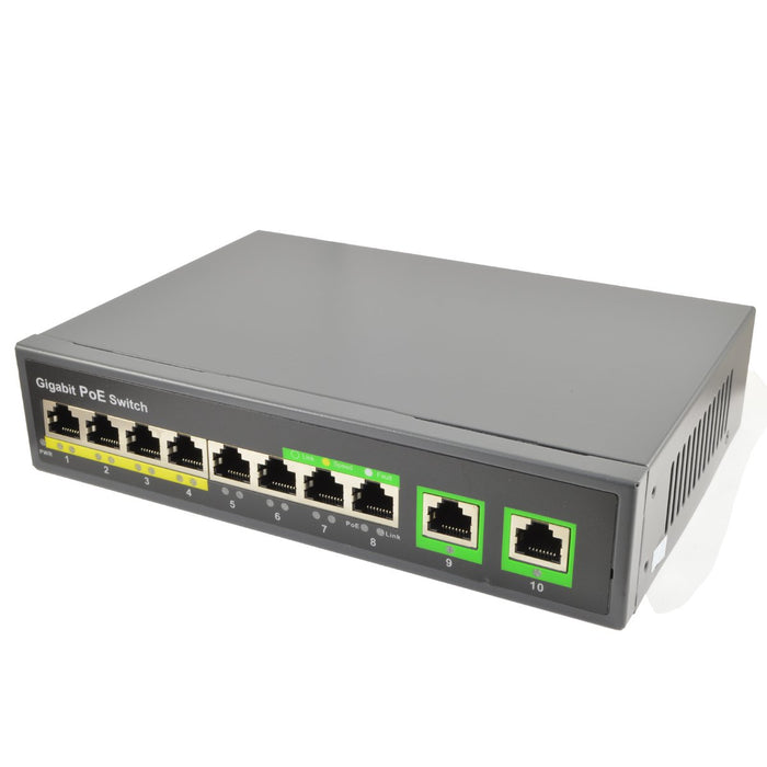 8 Port Unmanaged Built in 125W Powered Poe Switch with 2 Ethernet Uplink Ports