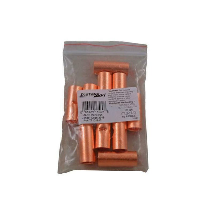 The Install Bay CUR1-0 Copper Uninsulated Butt Connector 1/0 Gauge Package of 10