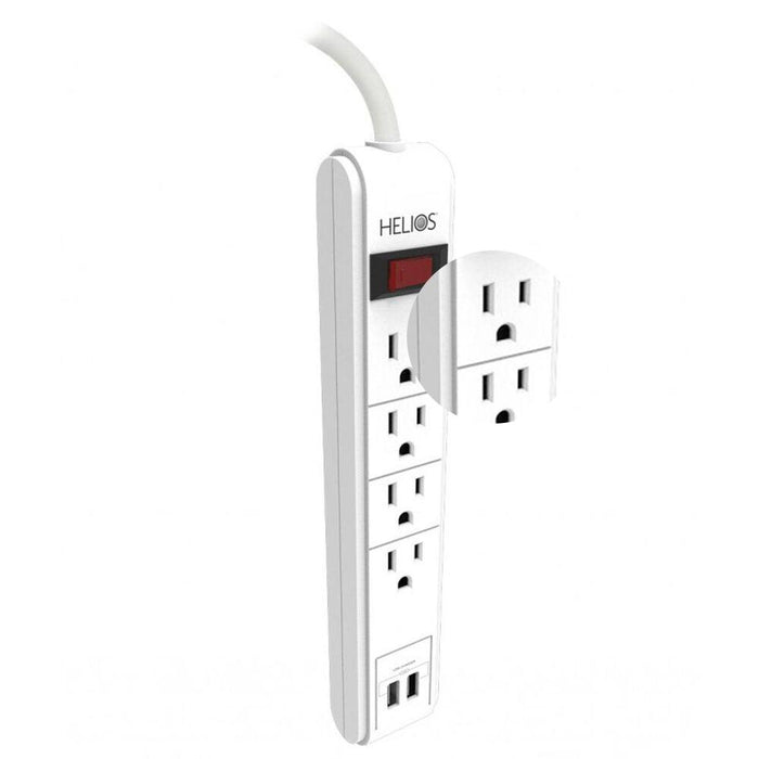 4 Outlet Surge Protector with 2 2.1A USB Charging Ports 6 feet Long - White