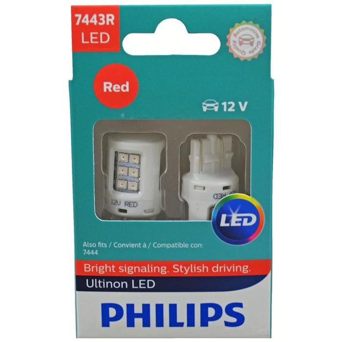 Philips 7443RULRX2 Red LED Bright Reverse Back Up Tail Brake Stop Turn Light Bulb pair