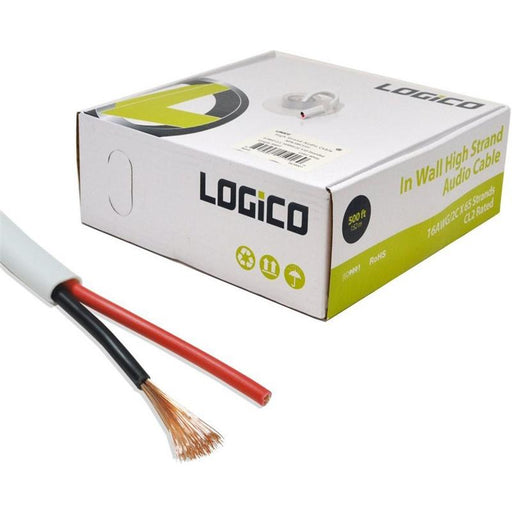 White CL2 500 Feet In Wall 16 Gauge 2 Conductor 16/2 Speaker Cable