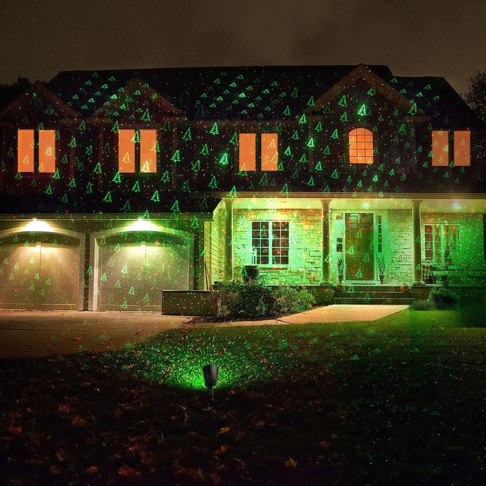 LED indoor Outdoor Christmas Laser Lights Projection Green Tree and Red Stars Waterproof