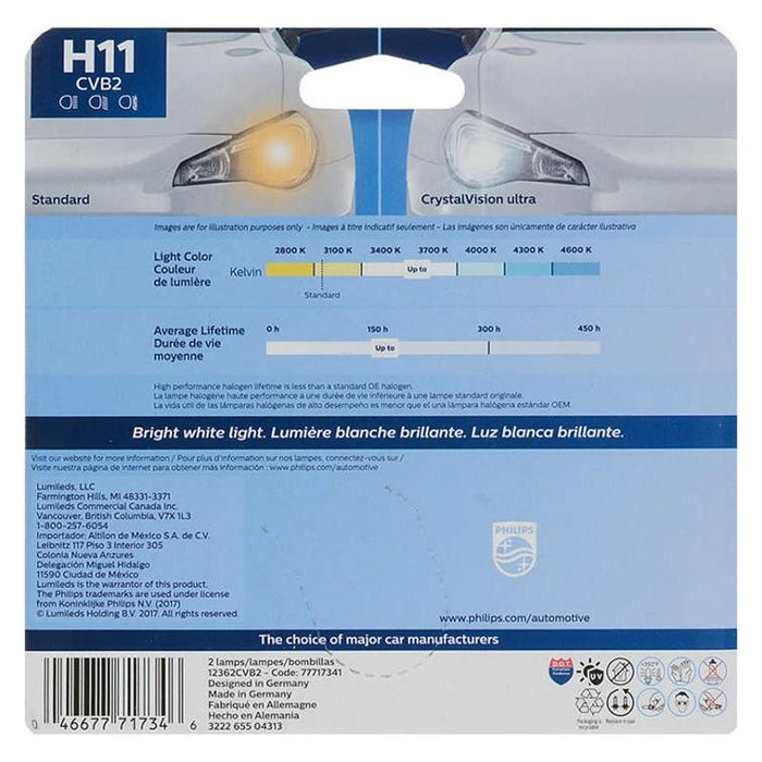 Philips Crystal Vision Ultra H11 Upgrade Headlight Foglight Bulb (2pk)