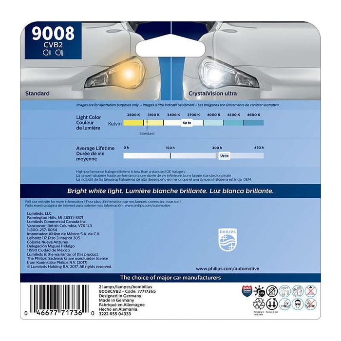 Philips 9008 H13 Crystal Vision Ultra Xenon Look Headlight Bulb (pair)