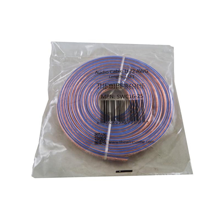 16 Gauge 2 Conductor 16/2 Clear 25ft Speaker Wire for Car/Home Audio