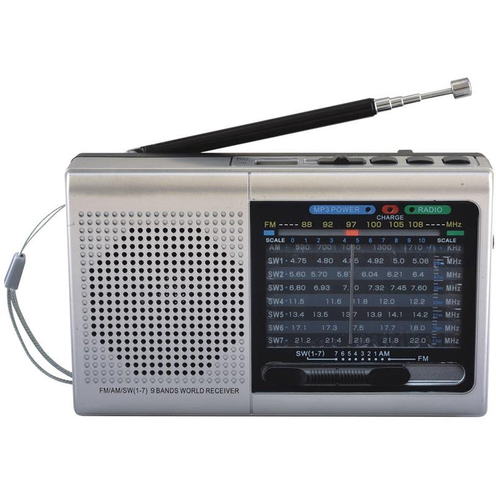 Supersonic SC-1080BT Silver Rechargeable 9 Band AM/FM Bluetooth Radio