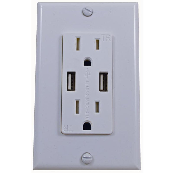 Dual 4.2A Rapid Charging USB Port + Dual Socket Wall Outlet White