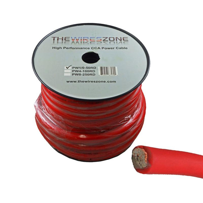 1/0 Gauge 50 Feet High Performance Amplifier Power Cable (Red)
