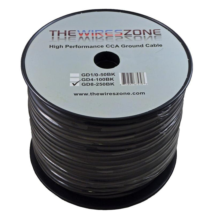 8 Gauge 250 Feet High Performance Amplifier Power/Ground Cable (Black)