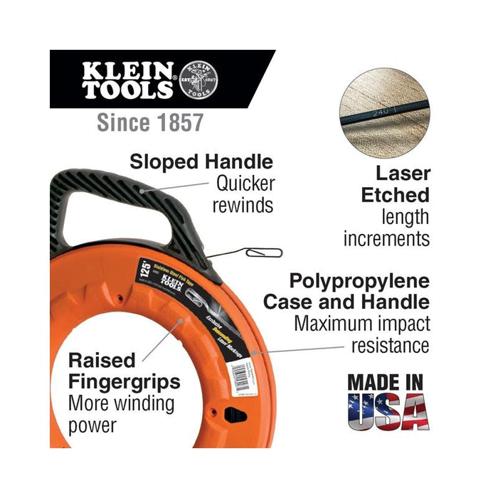 Klein Tools 125ft Depth Finder High Strength 1/8" Wide Steel Fish Tape