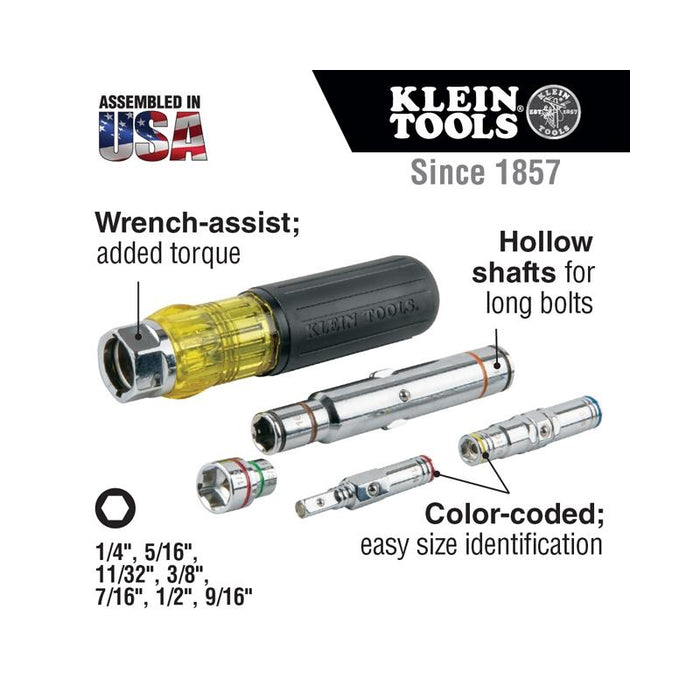 Klein Tools 32807MAG 7-in-1 Nut Driver Wrench Magnetic Driver & Spring Coil Bits