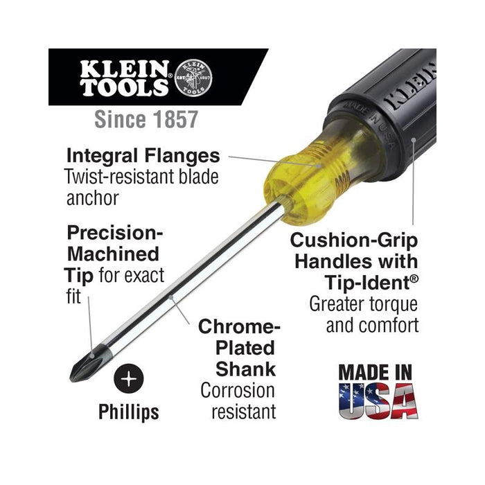 Klein Tools 603-3 #1 Phillips Head Screwdriver 3" Round Shank Cushion Grip Handle