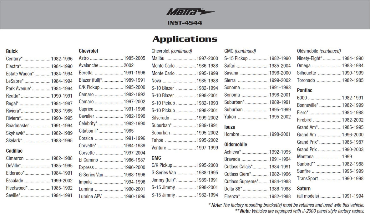 Metra 99-4544 Single DIN Multi Kit w/ EQ Option for select GM Vehicles 1982-2005