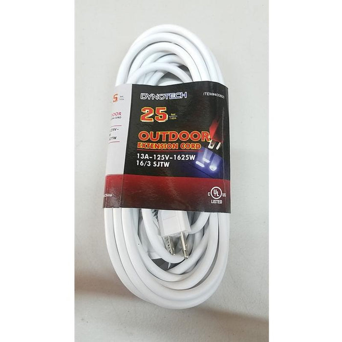 25 Feet White Heavy Duty Single Outlet Indoor Outdoor Extension Cord