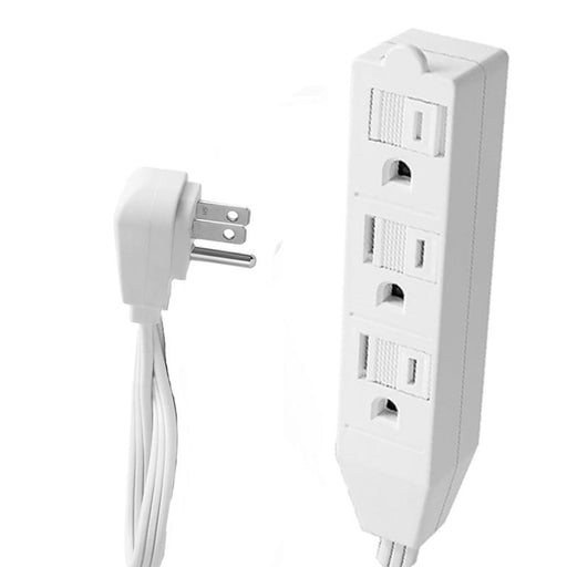 1.5 Feet White Heavy Duty Three Outlet Indoor Flat Plug Extension Cord