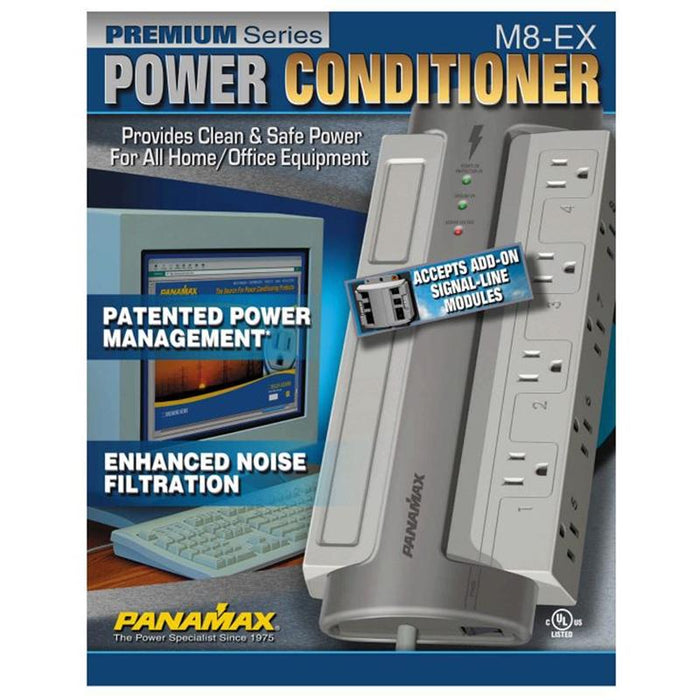 Panamax M8-EX 8 AC Outlet Surge Protector Noise Filtration 8 Feet Cord