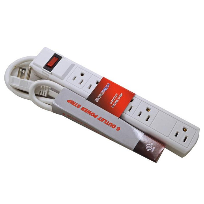 White 6 Outlet Flat Plug Power Strip With Grounded 3 Prong 3 Feet Cord