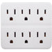 White 6 Outlet Wall Tap Adapter With Grounded Dual 3 Prong AC Plug 15A