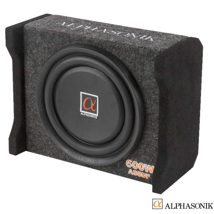Alphasonik AS8DF 8" 600 Watts 4-Ohm Down Fire Shallow Mount Flat Enclosed Subwoofer