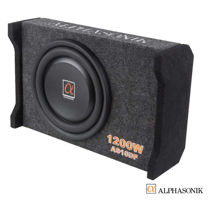 Alphasonik AS10DF 10" 1200 Watts 4-Ohm Down Fire Shallow Mount Flat Enclosed Subwoofer