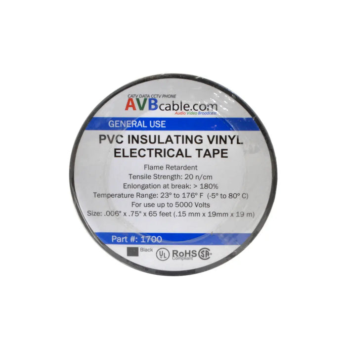 3/4" x 66' General Use PVC Insulating Vinyl Flame Retardant UL Listed Electrical Tape 10 Rolls Black