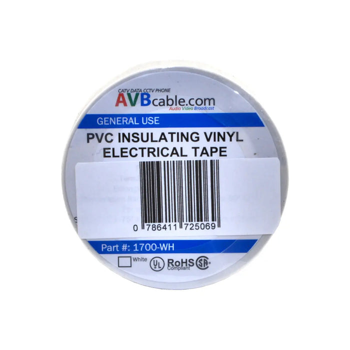 3/4" x 66' General Use PVC Insulating Vinyl Flame Retardant UL Listed Electrical Tape 10 Rolls White