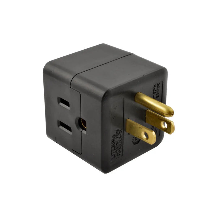 3 Way UL Approved Grounded Outlet Plug Adapter 15A 125VAC 1875W Black