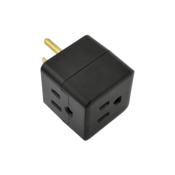 3 Way UL Approved Grounded Outlet Plug Adapter 15A 125VAC 1875W Black