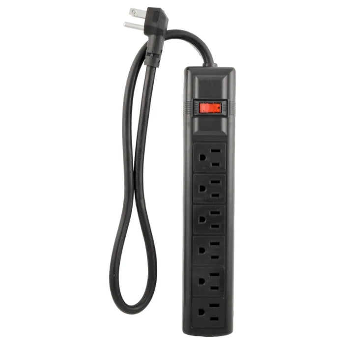 6 Outlet 2 Feet Cord 15 Amps UL Listed Power Strip with a Right Angle Plug Black