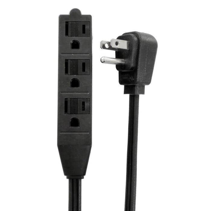 Heavy Duty 3 Outlet Extension Cord UL Listed Flat Right Angle Plug Black (1FT)