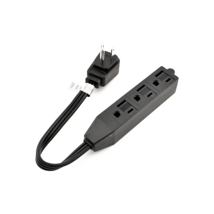 Heavy Duty 3 Outlet Extension Cord UL Listed Flat Right Angle Plug Black (1FT)