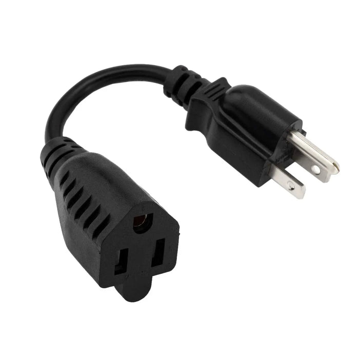 6-Inch Power Extension Cord 3 Prong Plug 16AWG 300V UL Listed - Black