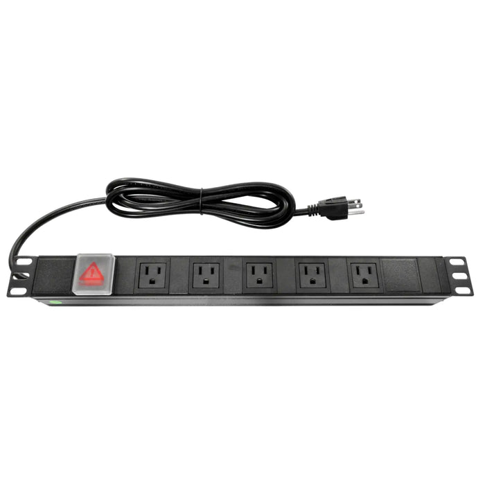5 Outlet 15A Rack Mount Power Strip 2 Fronted Mount w/ 6FT Power Cord for Standard 19in Rack Black