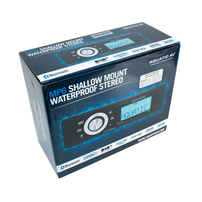 Aquatic Av MP6 Shallow Mount Waterproof Radio Bluetooth and USB Marine 288W Stereo